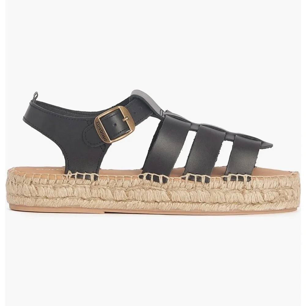 NIB Barbour Paloma Espadrille Platform Fisherman Sandal Sz 39 EU / 8 US Black